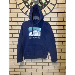 Patagonia Uprisal Hoodie Navy Blue Mountains Graphic Pullover Sweatshirt Size S